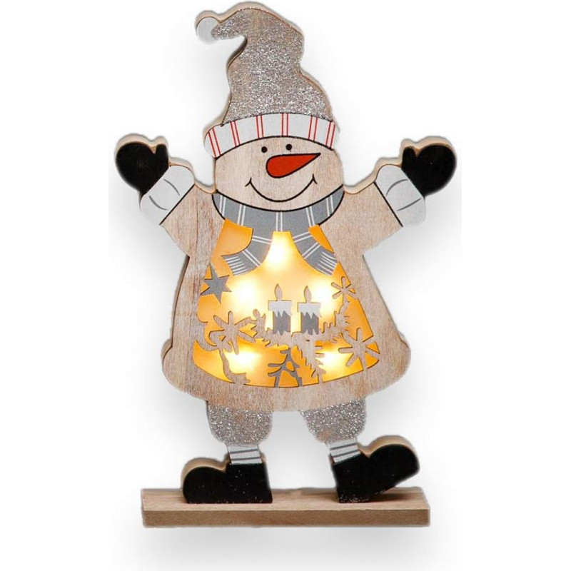 SHATCHI Snowman LED Wooden Christmas Santa Snowman Reindeer Xmas Home Indoor Table Decorations Ornaments Centerpiece, 27cm