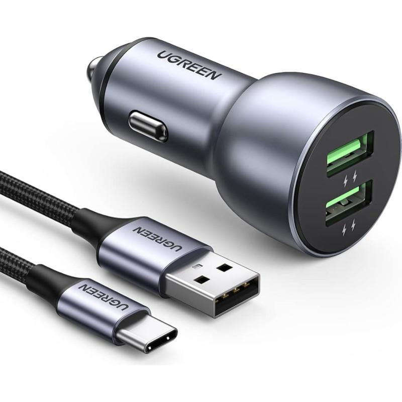 UGREEN Cigarette Lighter USB QC 3.0 Car Charger USB 36 W Car Charger with 1 m USB-C Cable, Compatible with iPhone 15, 15 Plus, 15 Pro, 15 Pro Max, Galaxy S24, S23, A53 etc.