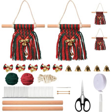 WANDIC 4 Sets Weihnachtstür hängende Anhänger Kit, Holz Weben Stricken DIY Zubehör für Weihnachtskranz Anhänger Dekoration Urlaub Dekor