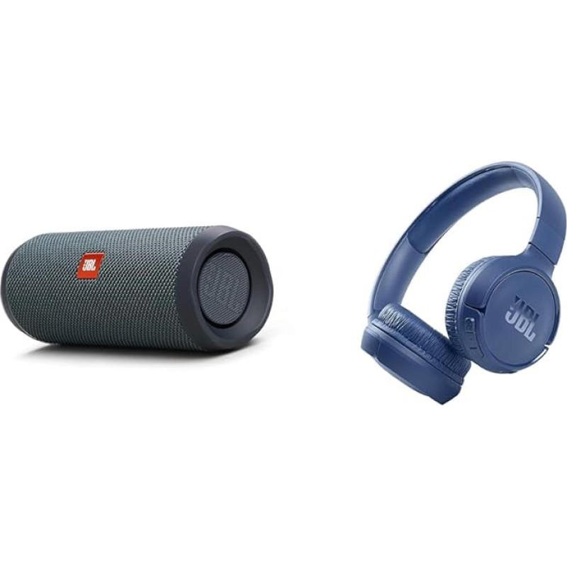 JBL Flip Essential 2 Bluetooth Box in Black - Waterproof Portable Speaker & Tune 510BT - Bluetooth Over-Ear Headphones in Blue