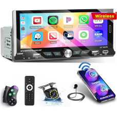 1 DIN Car Radio, 6.9 Inch Touchscreen Screen, Carplay Android Car Wireless, Bluetooth Hands-Free Kit FM/EQ/USB/SWC/Reversing Camera/Mirror Link