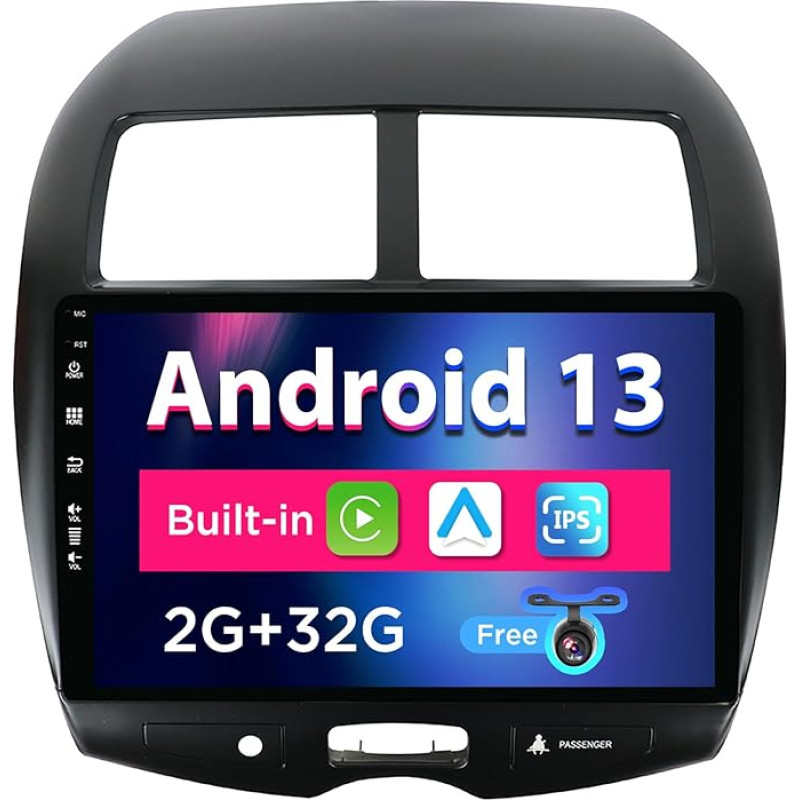 SXAUTO Android 13 IPS Car Radio for Mitsubishi ASX (2010-2019) - Built-in CarPlay/Android Car - Reversing Camera Free - 2G + 32G - Steering Wheel Control DAB Fast-Boot WiFi DSP BT -2 DIN 10.1 Inch