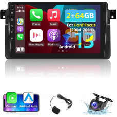 2+64G Android Car Radio for BMW 3 Series 1999-2005 with Wireless Carplay and Android Car - 9 Inch Touchscreen Radio with WiFi GPS EQ 28 Desktop Themes + AHD Reversing Camera & Mic