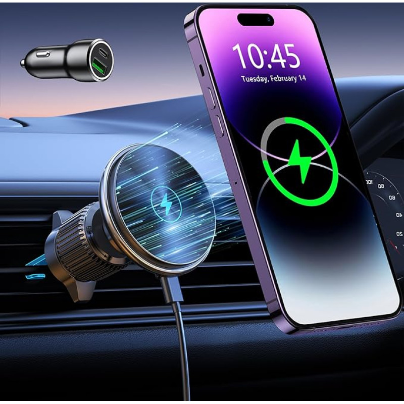 EOIWUY Compatible with MagSafe Car Holder with Charging Function, 15 W Fast Charging Inductive Mobile Phone Holder, Car Magnet with Charging Function, Wireless Charger Car Compatible with iPhone