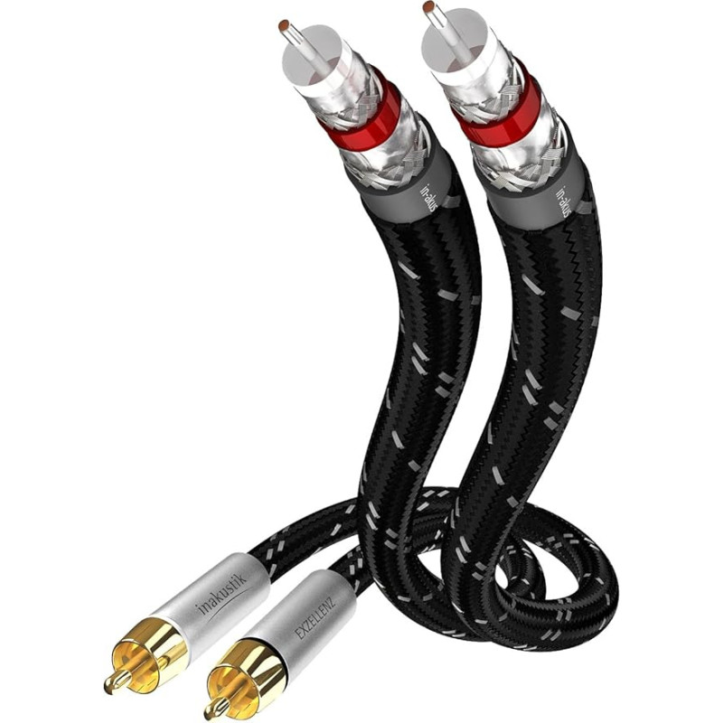 inakustik 006041007 Audio Cable 2 RCA Stereo 0.75 m for Source Audio/DAC/Tuner/CD Player/Amplifier/Preamplifier, Black/Silver