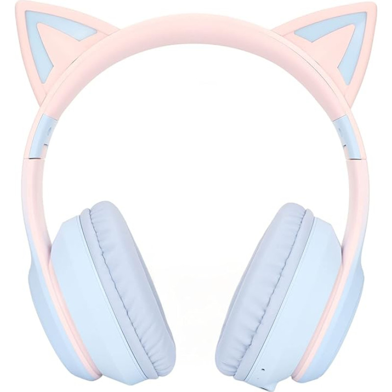 Gaming Headphones with Microphone, Bluetooth Cat Ear Headphones, Wireless Headphones with 3.5 mm Aux Cable, 7 Colours LED Lights and 4 LED Light Modes (Blue)