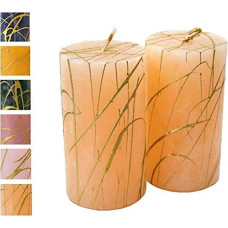 Advent Candles with Golden Pattern - Pack of 2 - Rustic Surface - Candles/Pillar Candles - Christmas/Christmas Wreath/Advent Wreath (Peach, Height: 11 cm / Diameter 6 cm - Pack of 2)