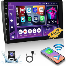 8-Core 4+64G: Hikity Double DIN Android Car Radio with Wireless CarPlay Android Car Mirror Link, 9 Inch IPS Touchscreen Bluetooth Car Radio with Sat Nav, 3-Split Screen RDS DSP GPS BT5.0 WiFi CAM