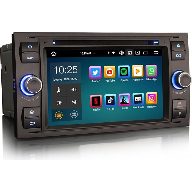 GONFEN 7 Inch 8-Core Android 12 Car Radio Navigation System for Ford Focus Transit Kuga Fiesta Galaxy C/S-MAX with Wireless Carplay Android Car Bluetooth 5.0 WiFi DSP FM RDS DAB+ OBD2 4GB RAM + 64GB