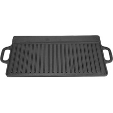 Ketaus kepsninės plokštė, dvipusė, BBQ kepsninės plokštė medžio anglims, elektriniam griliui, dujiniam griliui, 50,5 x 23,5 cm, dvipusė kepsninė, kepimo plokštė, ketaus plokštė su rankenomis BBQ orkaitei,