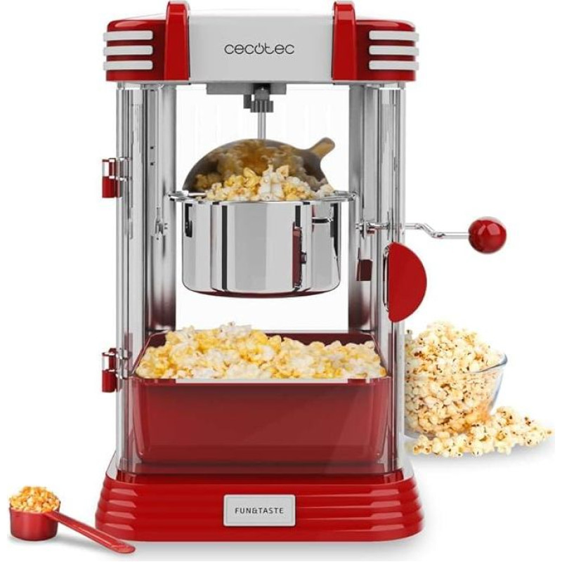 Cecotec Elektrische Popcornmaschine Fun&Taste P'corn Classic. Popcorn-Maschine, 300 W, Retro-Design, 500 ml Edelstahltopf, Herausnehmbare Schale, Innenbeleleuchtung, Dosierlöffel