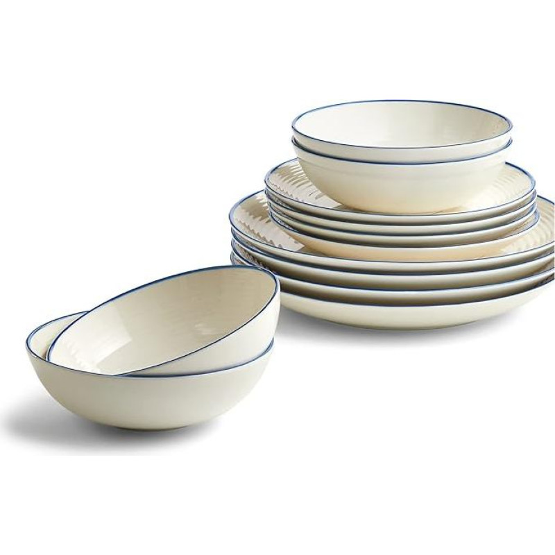 Royal Doulton Gordon Ramsay Maze Denim Line Set of 12 - Dinner Plates, Side Plates and Cereal Bowls