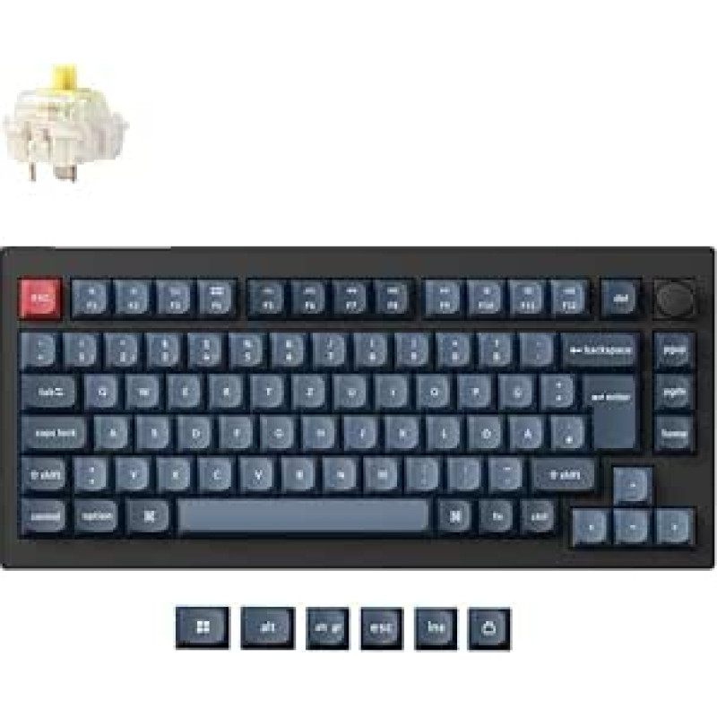 Keychron V1 Max German DE ISO 75% RGB Custom Mechanical Keyboard, 2.4GHz/Bluetooth 5.1/Wired QMK/VIA Programmable Macros, Hot Swappable Gateron Jupiter Banana Switch