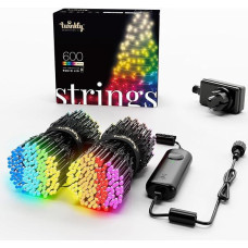 Twinkly Strings - LED-Lichterketten mit 600 RGB + reinen warmweißen LEDs - Weihnachtsbeleuchtung für Drinnen und Draußen - App-gesteuerte Weihnachtsdeko, schwarzer Draht, 48m