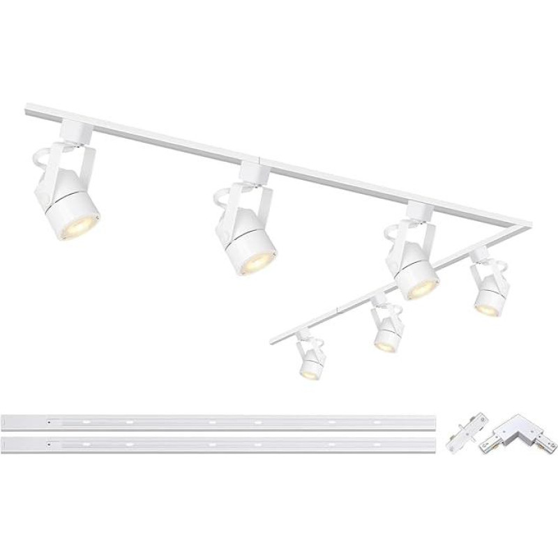 6 balti modernūs 3000K gyvenamasis kambarys miegamasis miegamasis valgomasis kambarys interjero apšvietimas virtuvė LED H tipo bėgių prožektorius su papildomais 2 m bėgių apšvietimo bėgiais 30W 3000K Cool White