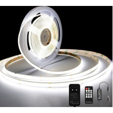 TTWAY COB LED juosta Cool White 6000 K, 10 m reguliuojamo DC24 V lankstaus COB LED šviesos diodų juostų komplektas, 384LEDs/M, GS maitinimo šaltinis ir RF nuotolinio valdymo pultas, CRI90+ ryški spintos šviesa 