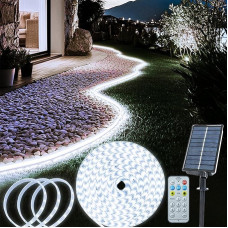 10 m saulės šviesos diodų juosta lauke, 640 šviesos diodų juosta su nuotolinio valdymo pulteliu, reguliuojamas laikmatis, šviesos diodų virvės šviesa, vandeniui atspari šviesos juosta tvorai, verandai, pavėsinei, sodo medžiams, lauko apdailai (balta)