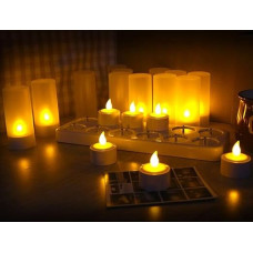QSPORTPEAK 12 LED žvakių, nedegančios arbatos žvakės, mirksinčios kaip tikros žvakės, įkraunamos žvakės su įkrovimo stotele, Kalėdų dekoracijos, vakarėliai, vestuvės, gimtadieniai (geltonos spalvos)