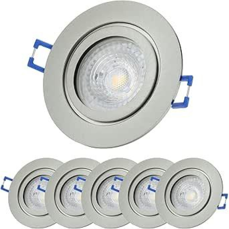 Sweet Led - LED Recessed Spotlight 230 V Bathroom Aluminium IP44 - Recessed Spotlight GU10 7 W Ceiling Spotlights Warm White Bathroom LED Spot Click Lock Wet Room Brushed Chrome Pack of 6