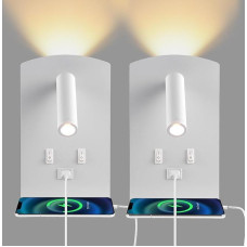 2 x Indoor LED Wall Light, Bedside Lamp with Switch, USB Charging Port, Wall Lamp, 12 W Indoor Wall Light, 360° Rotatable, Modern Wall Lighting, 3000 K Warm White for Bedroom, Living Room