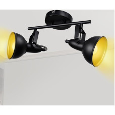 Wondlumi 2 Bulbs E14 LED Ceiling Light Vintage Black Matt Gold Ceiling Spotlight Adjustable 230 V Industrial Kitchen Lamp Ceiling Light