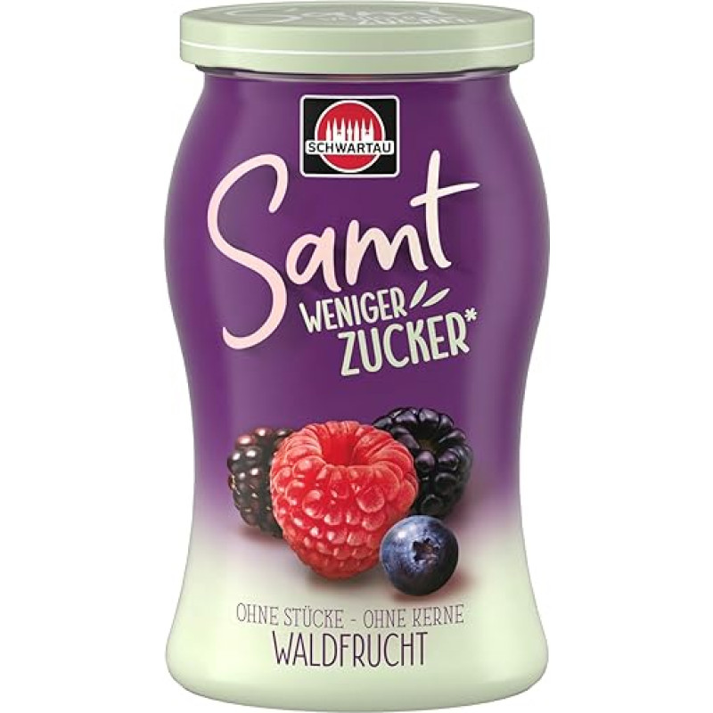 Schwartau Velvet Less Sugar Forest Fruit, vaisių užtepėlė su sumažintu cukraus kiekiu, 255 g