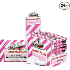 Fisherman's Friend Raspberry, 24 Storage Boxes, Raspberry and Menthol Flavour, Sugar-Free & Vegan, Sweets for Fresh Breath, 24 x 25 g