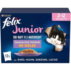 Felix As Good As It Looks Junior Kitten Food Wet in Jelly, Variety Mix, 6 pakuotės (6 x 12 maišelių po 85 g)