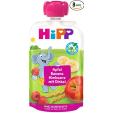 HiPP Organic for Children HiPPiS with Whole Grain Apple Banana Raspberry with Spelt - Eddi Elephant 100 g; Pack of 8 (8 x 100 g)
