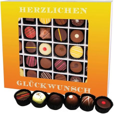 Hallingers Herzlichen Glückwunsch XXL - gamyba Šokoladas Dovanų rankų darbo dalis su alkoholiu iš aukštos kokybės kakavos šokolado (dėžutė) - Motinos dienos dovana ir dovanų idėjos tėvo dienai | Gimtadienis