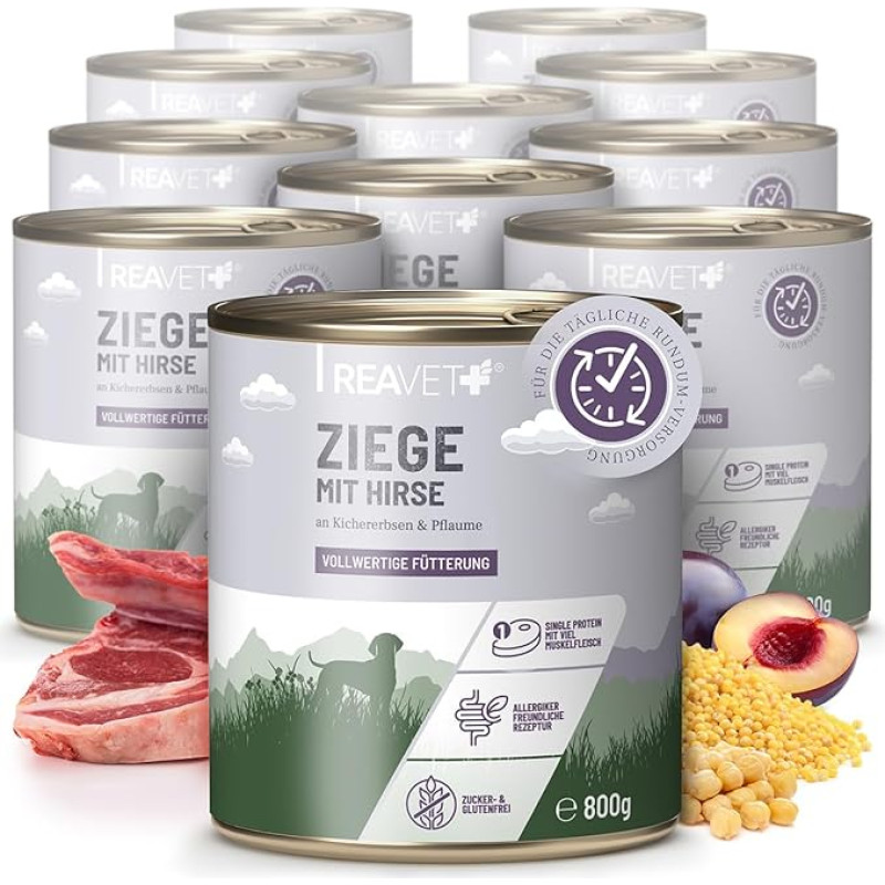 Aukščiausios kokybės drėgnas ėdalas šunims - ožkos su soromis ir avinžirniais, 12 x 800 g, su dideliu kiekiu mėsos ir daug raumenų mėsos, be glitimo, drėgnas ėdalas šunims, be cukraus