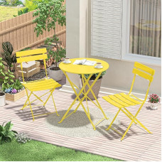 Garden Furniture Set, Weatherproof, Balcony Furniture Set, 3 Pieces for Small Balcony, Bistro Table with 2 Chairs, Folding Bistro Set, Yellow