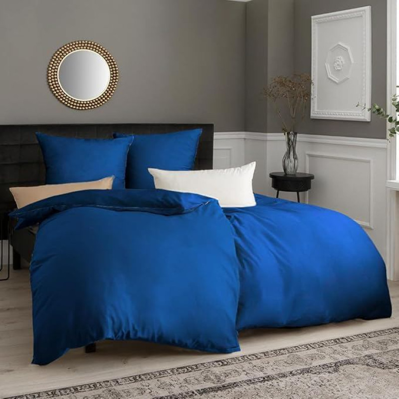 Soifox 4-Piece Bed Linen Set, Royal Blue, Microfibre, Non-Iron and Wrinkle-Free with Zip, 2 Duvet Covers 135 x 200 cm and 2 Pillowcases 80 x 80 cm, (4-Piece,
