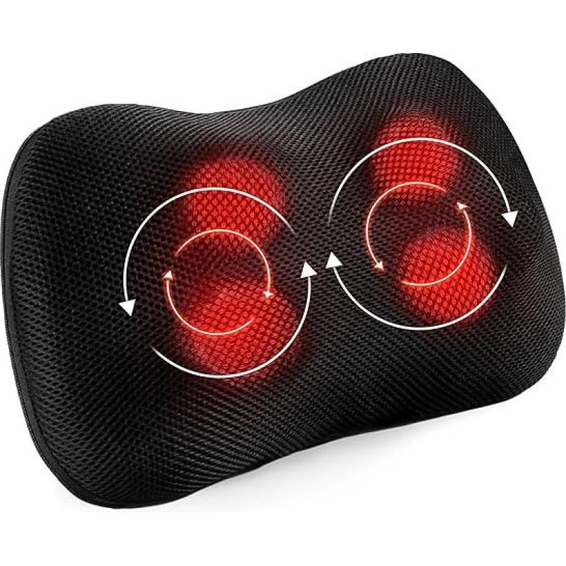 Shiatsu Massager Neck Massage Pillow with Heat Function & 3D Rotating Fabric Kneading, Electric Back Massager for Neck, Shoulder, Leg, Calf, Waist, Relaxation at Home, Office