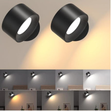 LED Wall Light Indoor Pack of 2, Wall Lamp Wall Lights without Power Connection, 4 Brightness Levels, 3 Colour Modes, Bedside Lamp, Battery, 360° Rotatable Touch Control Lights for Children, Living