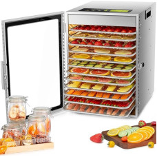 Kwasyo Dehydrator Stainless Steel, Double Fan 360° Efficient Dry, Dehydrator 12 Levels, 20-90°C Temperature Control, 24 Hour Timer, Overheating Protection, Recipe Book for Meat, Fruit, Vegetables,