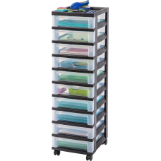 IRIS USA MC Plastic Storage Drawer with Organizer Top 10, Black