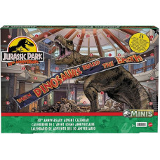 Jurassic World HTK45 30th Anniversary Advent Calendar - 24 Doors with Mini Dinosaurs, Human Figures and Parts for an Exciting Play Area for Children from 4 Years