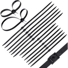 SUPERFINDINGS Pakuotė iš 20 2 stilių kabelių kaklaraiščių Vienkartiniai vienkartiniai aukštos kokybės kabeliniai kaklaraiščiai Plastikiniai kabeliniai kaklaraiščiai Dvigubas policijos uždarymas Manžetai Flex Tie Juoda kaklaraiščiai Apribojimai Kabelių kak