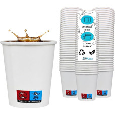 Enpack White Kraft Paper Cups 200 ml Pack of 1000 - Coffee Cups to Go for Serving Tea, Coffee, Mulled Wine or Other Drinks - Coffee To Go Cups
