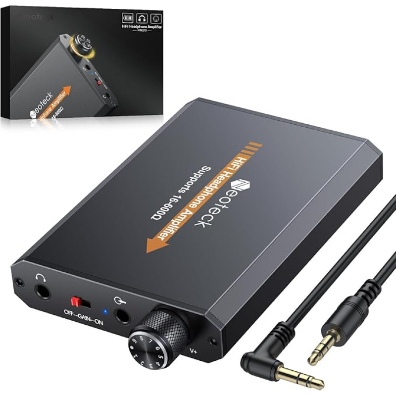 Neoteck 3.5mm Headphone Amplifier with Two-Stage Gain Switch 16-600Ω Portable HiFi Headset Amplifier Aluminium Matte Surface