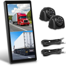 Veidrodis Dash Cam su 2 galinio vaizdo kameromis, sunkvežimio galinio vaizdo veidrodis su vertikaliu ekranu sunkvežimių autobusams, 10,36 colių jutiklinio ekrano monitorius su BSD sistemomis/DVR/įrašymo kilpa, IP67 atsparus vandeniui, naktinis matymas