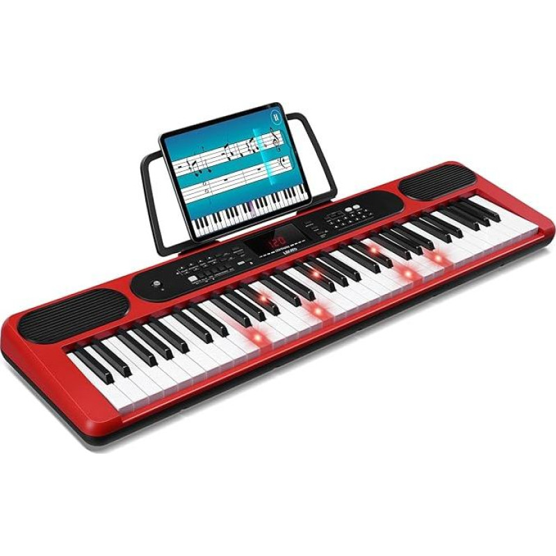 LEKATO Keyboard Piano with 61 Keys, Electronic Keyboard for Beginners with Illuminated Keys and LED Display, Built-in Double Speakers, Learning Modes, Music Stand, Red
