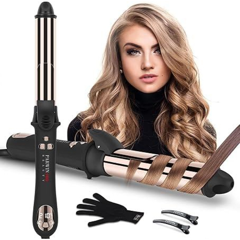 Automatinė 360° kampu besisukanti garbanojimo žnyplė, PARWIN PRO BEAUTY 32 mm garbanojimo žnyplė, nano titano danga, plaukų garbanojimo žnyplė su LCD ekranu, 120-210 °C