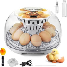 12 kiaušinių inkubatorius visiškai automatinis - inkubatorius su automatine grįžtamąja funkcija, temperatūros ekranu, 360° permatomu langu ir kiaušinių laikikliu vištų, ančių ir putpelių kiaušiniams