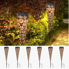 Görvitor Solar Lights for Outdoor Garden Pack of 6, Metal Solar Lights for Outdoor Use with IP65 Waterproof, LED Warm White Garden Lights, Solar with Ground Spike for Decoration, Balcony, Patio