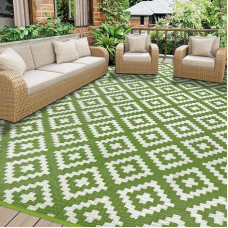 Homcomodar Outdoor Rug for Patio Clearance 270 x 365 cm UV-Resistant Camping Mat Plastic Straw Rugs Patio Rug Reversible Mats for BBQ Picnic Deck (Green)