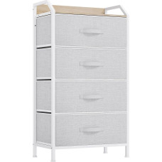 YITAHOME Komoda, 4 medžiaginiai stalčiai su rankenomis, saugojimo spinta, stalčių spinta, metalinis rėmas, medžiaginė komoda miegamajam, svetainei, prieškambariui, biurui, šviesiai pilka