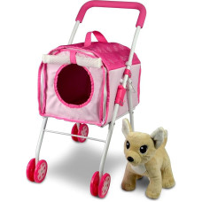 ANIVIA Gyvūnų vežimėlis ir aksesuarai vaikams nuo 3 iki 7 metų, žaislai su šunimis mažyliams, 2 dalių žaidimų su šunimis rinkinys, šuniukų vakarėlio žaidimų rinkinys su 1 šuniuku, rožinės spalvos