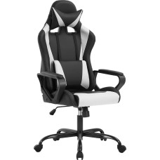 BestOffice Gaming Chair Ergonomic Gaming Chair Gaming Chair with Lumbar Cushion and Headrest Height Adjustable Gamer Seat White